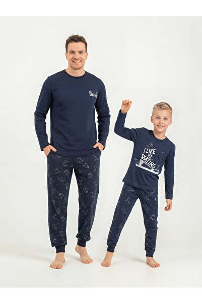 Rolypoly Σετ πιτζάμες για πατινάζ στον πάγο Navy Blue Father Son, 100% βαμβάκ...