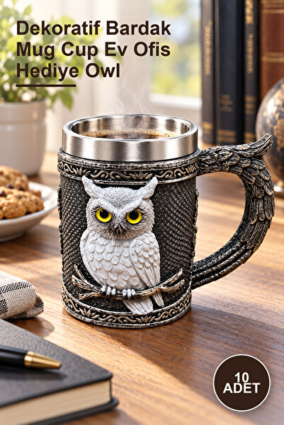 Yenilig 10 Pieces 3D Embossed Stainless Steel Mug with Owl Figure – Decorativ...