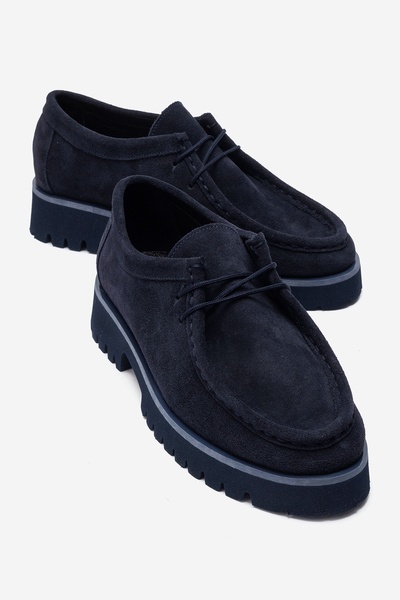 LuviShoes TALIA Lacivert Süet Hakiki Deri Bağcıklı Kadın Loafer Ayakkabı