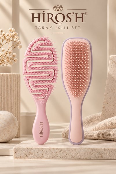 HİROS'H Maze Brush ve Paddle Brush Islak Kuru Saç Açıcı Tarak ve Esnek Yapılı 3 Boyutlu Tarak 2'li Tarak Seti
