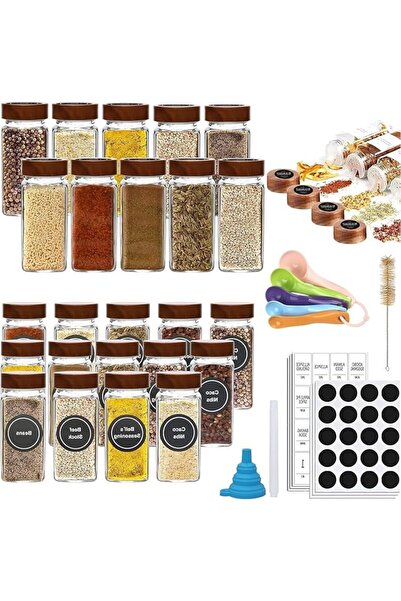 Emeralune Spice Jars- Glass Spice Jars with Shaker Lids - 4 Oz Square Spice C...