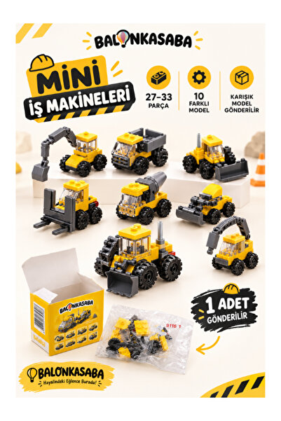 BalonKasaba Mini İş Makineleri Yapım Seti 27-33 Parça – 10 Farklı Model – Kar...
