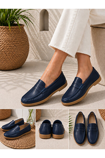 More Sports Women's Genuine Leather Moccasin Stitched Drawstring Loafer Casua...