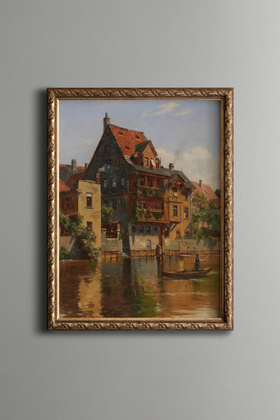 epiqart Historical Houses by the River - Vintage Patterned Painting - Fine Model