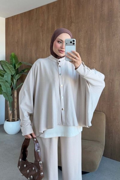 Şule Giyim Leaf Bat Double Set Beige