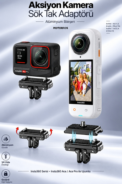 Motobros Aksiyon Kamera Insta360 Uyumlu Manyetik Hızlı Sök Tak Adaptörü – Ace...