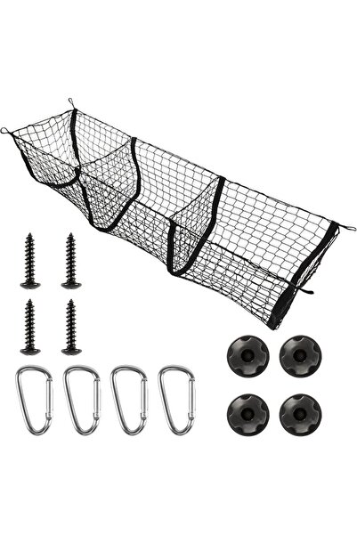 GENERAL 3 Pocket Cargo Net Trunk Bed Organizer, Heavy Duty Cargo Net, Black M...
