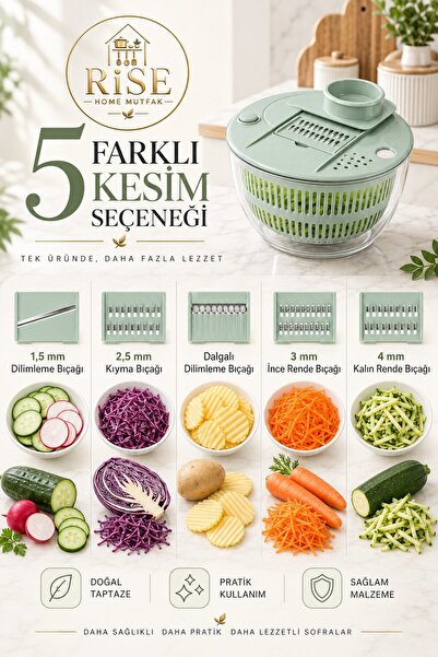 DibiDip Pratik Salata Kurutucu & Dilimleyici - Sebze Yıkama, Süzme Kabı, Pratik Dilimleyici