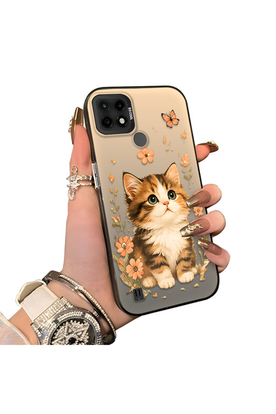 Hontinga Realme C21 Compatible Silicone Edge Hard Back Case Cat Pattern Lovin...