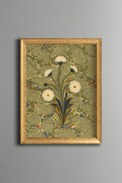 epiqart Daisy Motif Marble Art - Vintage Patterned Painting - Fine Model