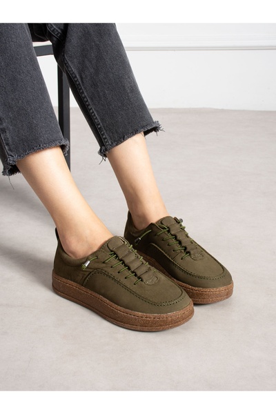 ALEMDAR AYAKKABI Zafi̇ra Green Genuine Leather Women's Shoes