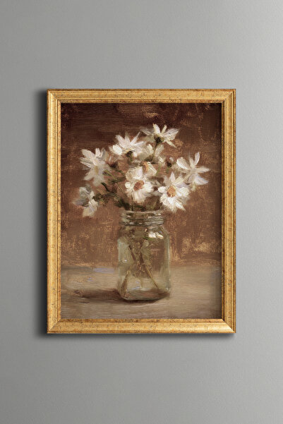 epiqart Daisies in Glass Vase - Vintage Patterned Painting - Fine Model