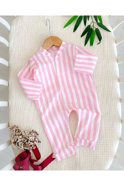 hümabebe Dikey çizgili boydan çıtçıt mevsimlik pijama tulum