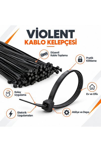 VİOLENT Cırt Kelepçe Kablo Bağı Kablo Klipsi 8 mm X 300 mm 1. Sınıf Malzeme N...