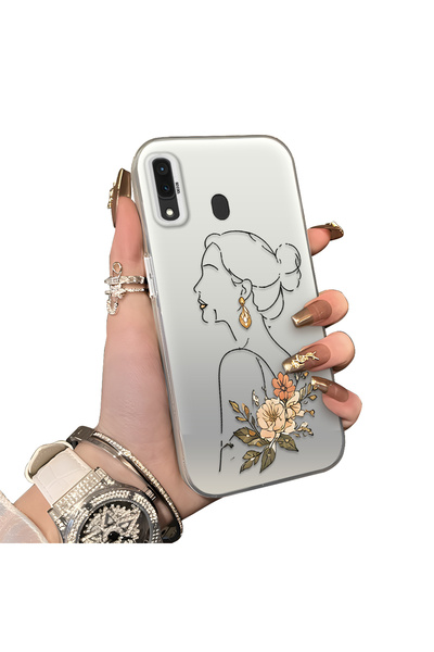Hontinga Samsung Galaxy A20 Compatible Silicone Edge Hard Back Case Line Art ...