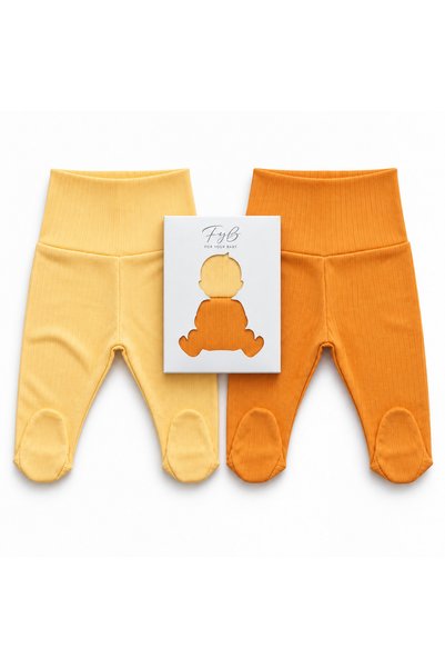 FYB 2-Piece Baby Pants with Booties, Wide Foldable Waistband, Interlock