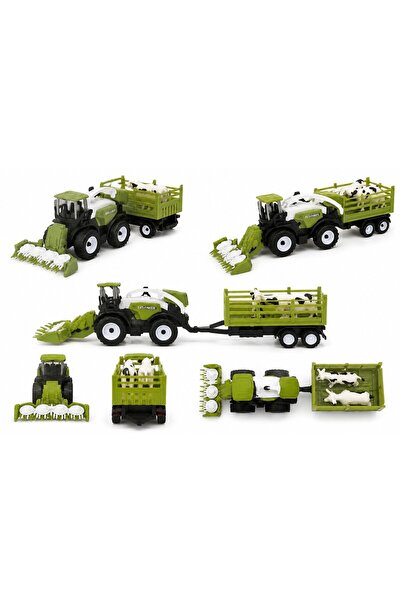 OEM Tractor agricol cu remorca si animale pentru copii, verde, 4 piese, 8x30 cm