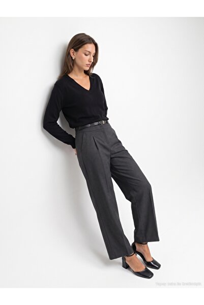 Dilvin 72803 Belted Pleated Trousers-Anthracite