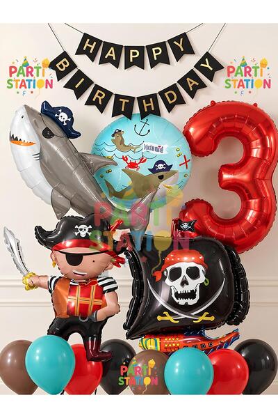 Parti Station Sailor Theme Pirate Concept 3-Year-Old Balloon Set - 14 Pieces ...