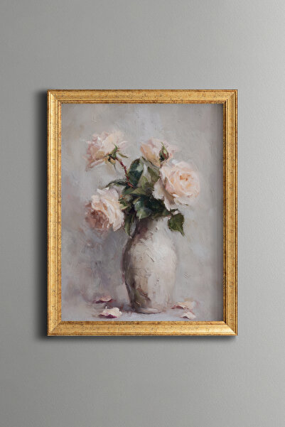epiqart Powdered Roses in a Vase - Vintage Patterned Painting - Fine Model