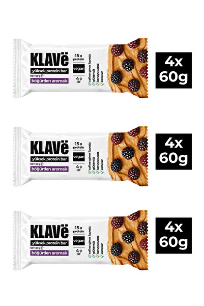 Yüksek Protein Bar Böğürtlen Aromalı - 60 g x 12 Adet - 15g Protein, Vegan ve Glutensiz