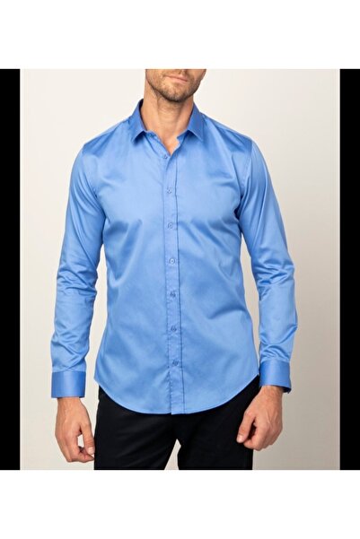 nightblack Men's Modern Slim Fit Plain Satin Cotton Shirt