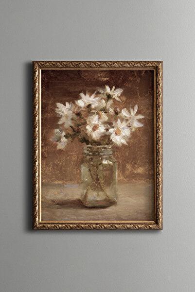 epiqart Daisies in Glass Vase - Vintage Patterned Painting - Fine Model