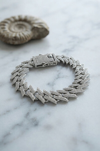 Skygo Silver Color Zircon Stone Cuba Chain Model Men's Bracelet Tj-Eb3840