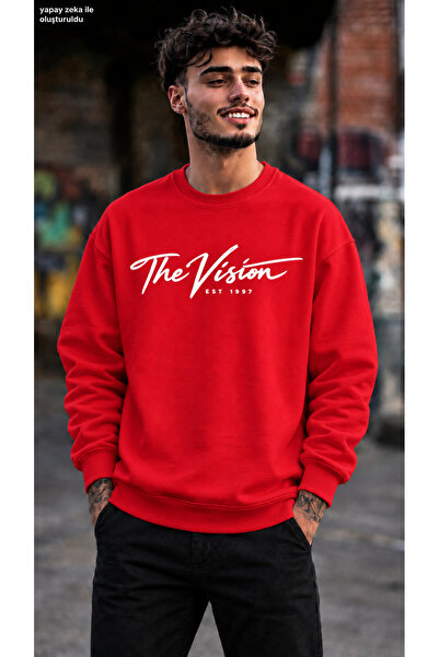 caddekombin Men's the Vision Est 1997 Calligraphy Printed Crew Neck Casual Re...