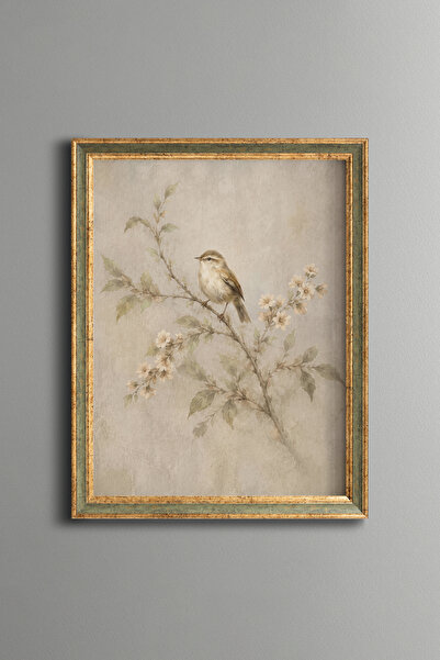 epiqart Little Sparrow on a Blooming Branch - Vintage Patterned Painting - Fi...