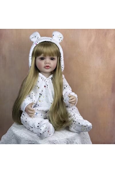 LunaDefano Alya 55 Cm Tam Vücut Vinil Yenidoğan Bebek Uzun Sarı Saçlı Kapüşon...