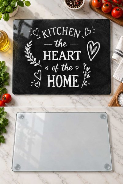 Generic Brand Glass Cutting Board Kitchen the Heart of the Home Themed Black - Glass Cutting Board |   20cm X 30cm