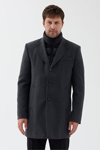 Frappoli Claro Men's Smoked Regular Fit Thick Cashmere Coat with Front Zipper...