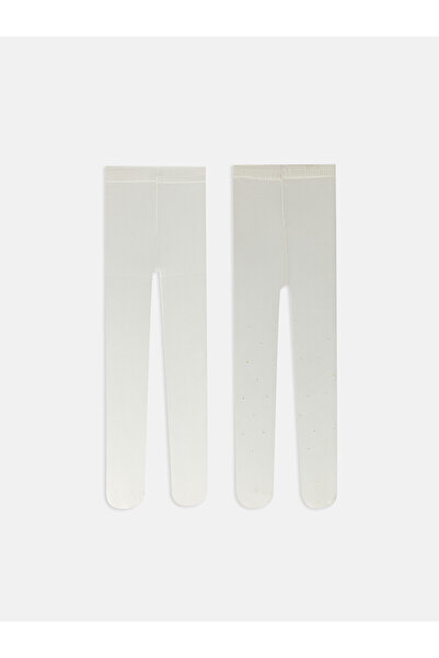 LC Waikiki Nevavm Ecru Plain 2-Pack Girls' Pantyhose with a Difference