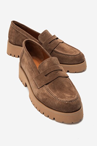 LuviShoes VIONEL Toprak Süet Hakiki Deri Kadın Loafer Ayakkabı