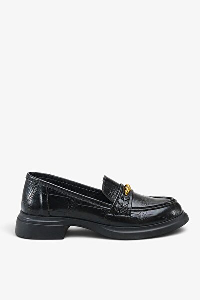 İNNABUTİKK İsolre Women's Loafer Shoes - Black Crocodile