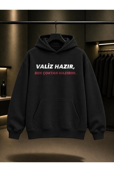fame-stoned Valiz Hazır, Ben Çoktan Hazırım Γραπτό και τυπωμένο Unisex φούτερ...