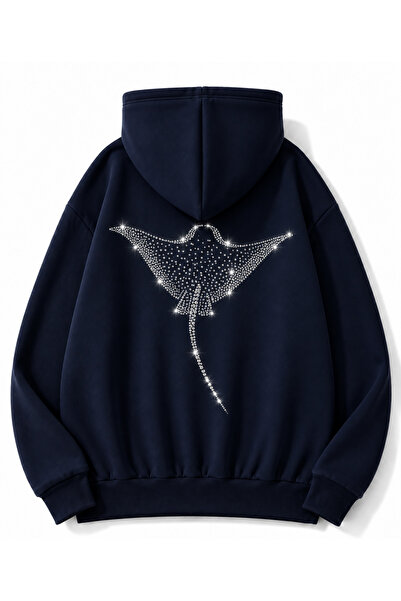 MOONBULL Unisex Vatoz Taş Sırt Baskılı 3 İplik Kışlık Kapüşonlu Kanguru Cepli...