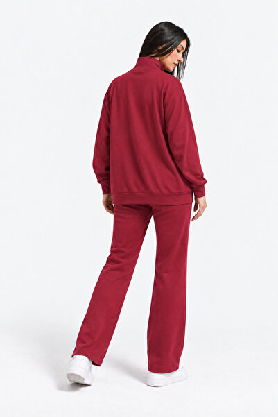 ESLEMCE 2 Thread Fabric Zippered Stand Collar Kangaroo Pocket Women's Tracksuit Set