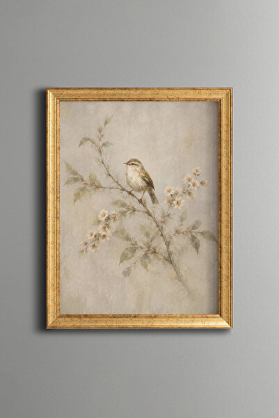 epiqart Little Sparrow on a Blooming Branch - Vintage Patterned Painting - Fi...