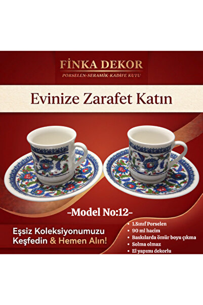 6'Lı Topkapı Desen Motifli Porselen Türk Kahvesi Fincan Takımı