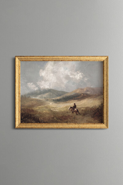 epiqart Solo Horse on Mountain Road - Vintage Patterned Painting - Fine Model