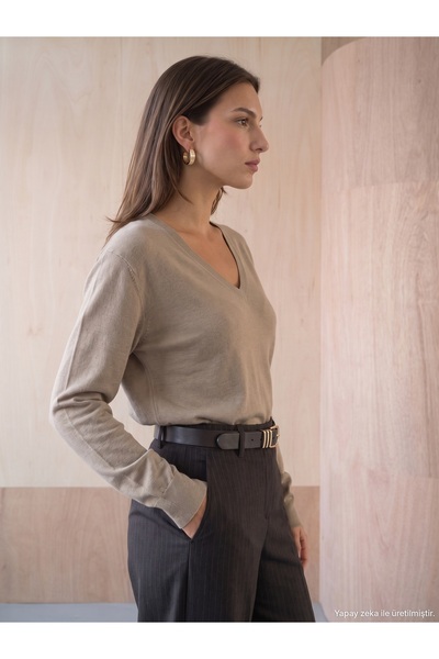 Dilvin 10879 V-Neck Wool Blend Sweater-K.Vizon M.