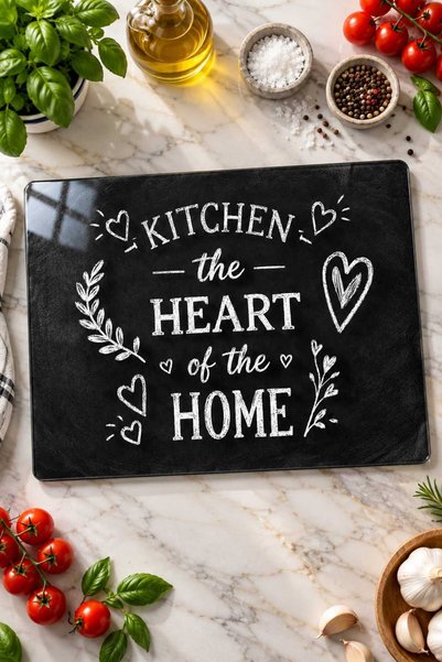 Generic Brand Glass Cutting Board Kitchen the Heart of the Home Themed Black - Glass Cutting Board |   20cm X 30cm