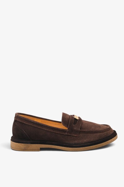 İNNABUTİKK Merima Women's Genuine Leather Loafer Shoes - Brown Suede