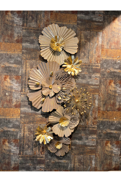 KARCILAR HOME STORE Aurora Gold Bloom 130 cm Metal Duvar Dekoru - Bej Gold Çi...