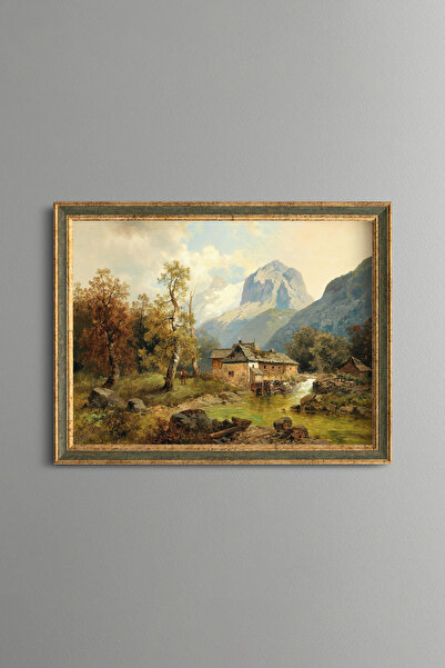 epiqart Cottage in the Mountain Village - Vintage Patterned Painting - Fine M...