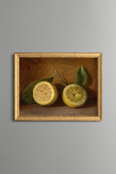 epiqart Cut Lemon Still Life - Vintage Patterned Painting - Fine Model