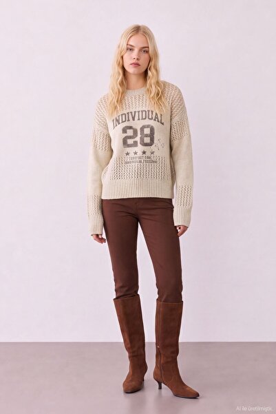 Quzu Mesh Detailed Knitwear Beige