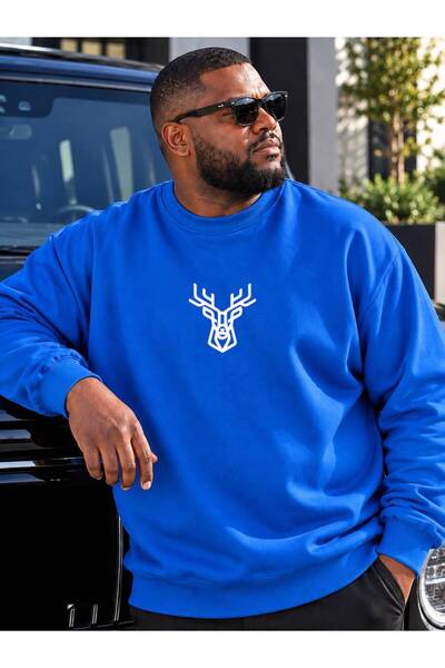 HELLO ROMA 3 Yarn Combed Cotton Plus Size Deer Printed Unisex Sweatshirt Vp6